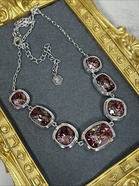 Touchstone Crystal by Swarovski Silver Necklace with Light Purple/Pink Crystals